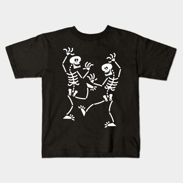 Funny skeletons dancing and having fun at Halloween Kids T-Shirt by zooco